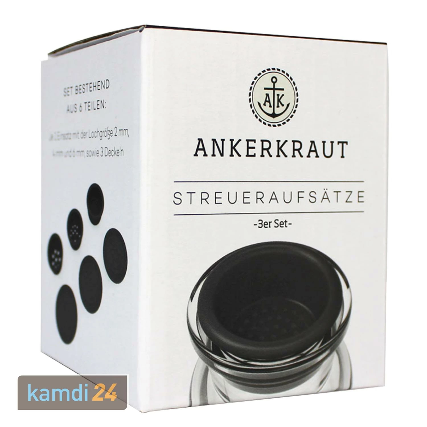 Ankerkraut Streueraufsätze Für Korkengläser 3er-Set 3 Ankerkraut Streueraufsätze Für Korkengläser 3er-Set