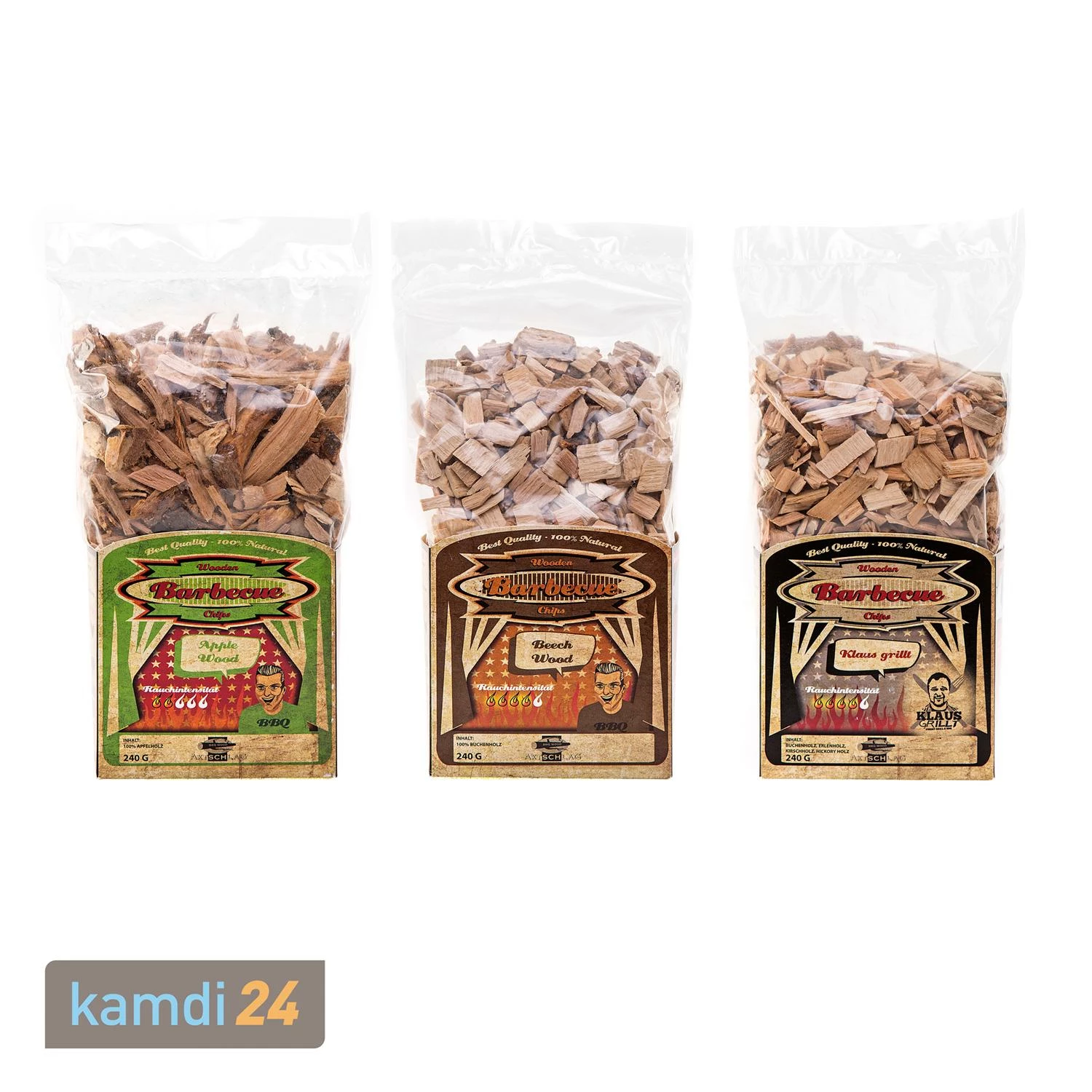 Axtschlag Wood Smoking Chips 3er-Set: Apfel, Buche & Klaus Grillt 3 Axtschlag Wood Smoking Chips 3er-Set: Apfel, Buche & Klaus Grillt