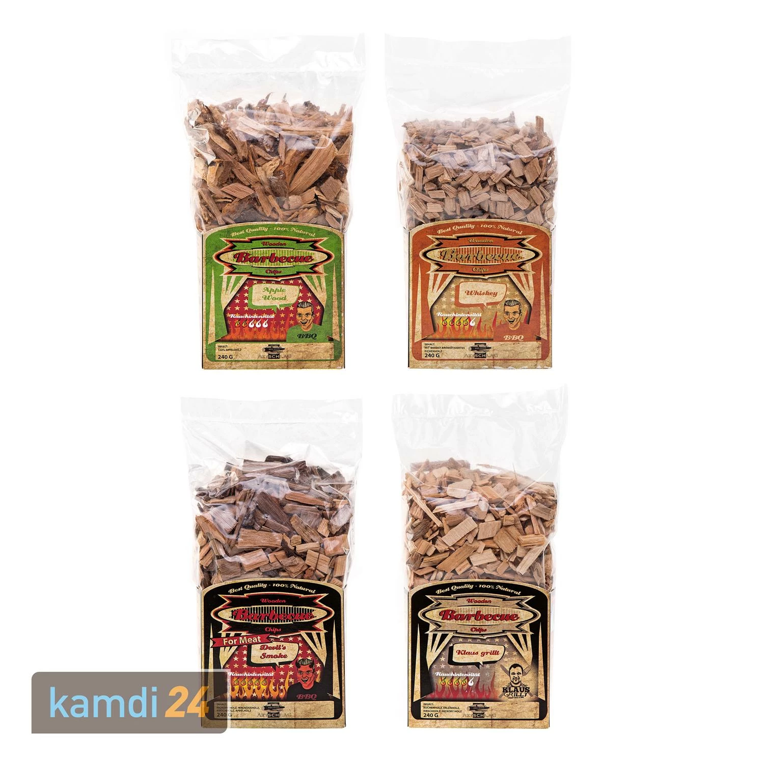 Axtschlag Wood Smoking Chips 4er-Set: Apfel, Whisky-Eiche, Devil´s Smoke & Klaus Grillt 3 Axtschlag Wood Smoking Chips 4er-Set: Apfel, Whisky-Eiche, Devil´s Smoke & Klaus Grillt