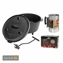 Camp Chef Deluxe Dutch Oven DO-10 Mit 4 Kg Tom Coco Grill-Kokoskohle Briketts Und Feuergott Anzündkamin