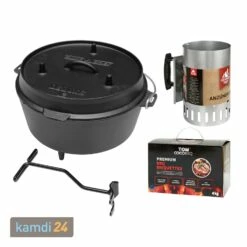 Camp Chef Deluxe Dutch Oven DO-12 Mit 4 Kg Tom Coco Grill-Kokoskohle Briketts Und Feuergott Anzündkamin