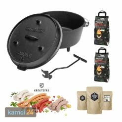 Camp Chef Deluxe Dutch Oven DO-12 Mit 6 Kg TOM COCO Kokoskohle, Ankerkraut-Gewürzen & Kreutzers Premium Wurst-Paket