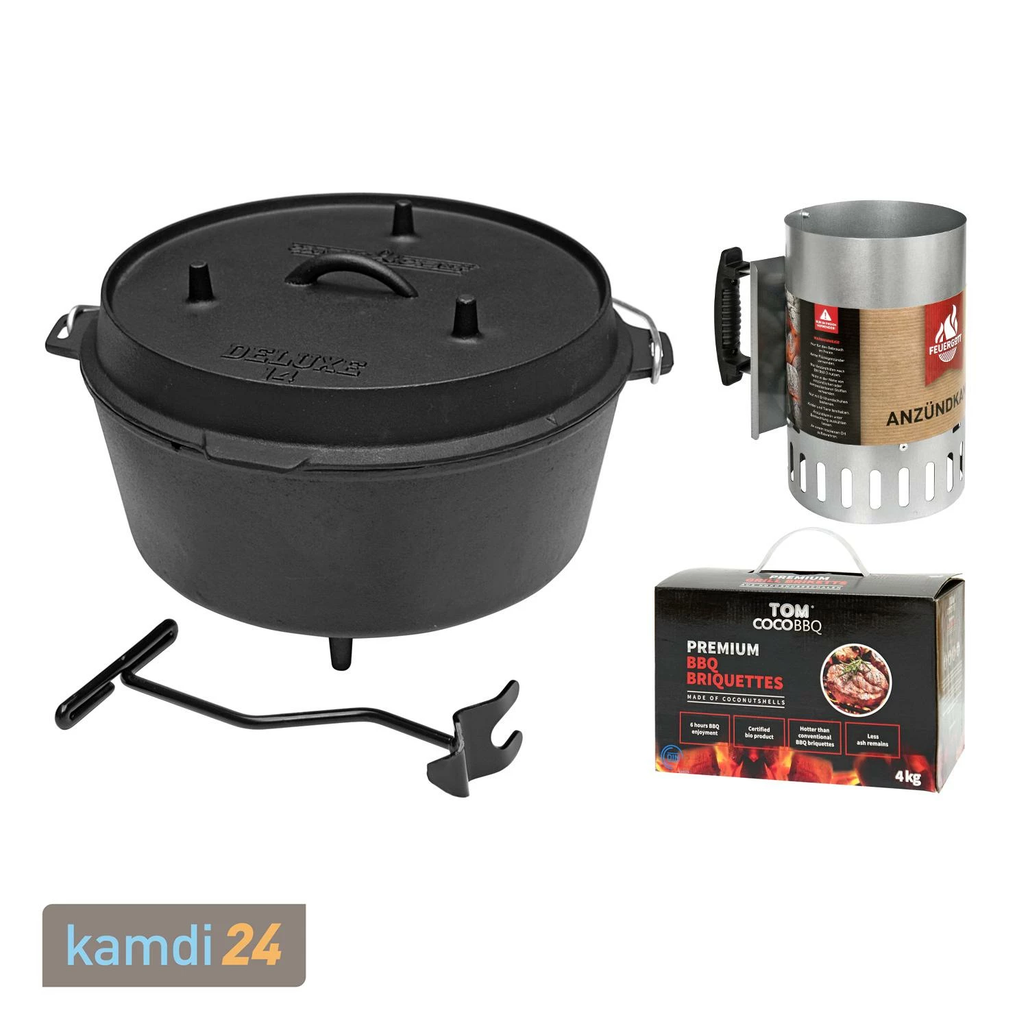 Camp Chef Deluxe Dutch Oven DO-14 Mit 4 Kg Tom Coco Camp Grill-Kokoskohle Briketts Und Feuergott Anzündkamin 3 Camp Chef Deluxe Dutch Oven DO-14 Mit 4 Kg Tom Coco Camp Grill-Kokoskohle Briketts Und Feuergott Anzündkamin