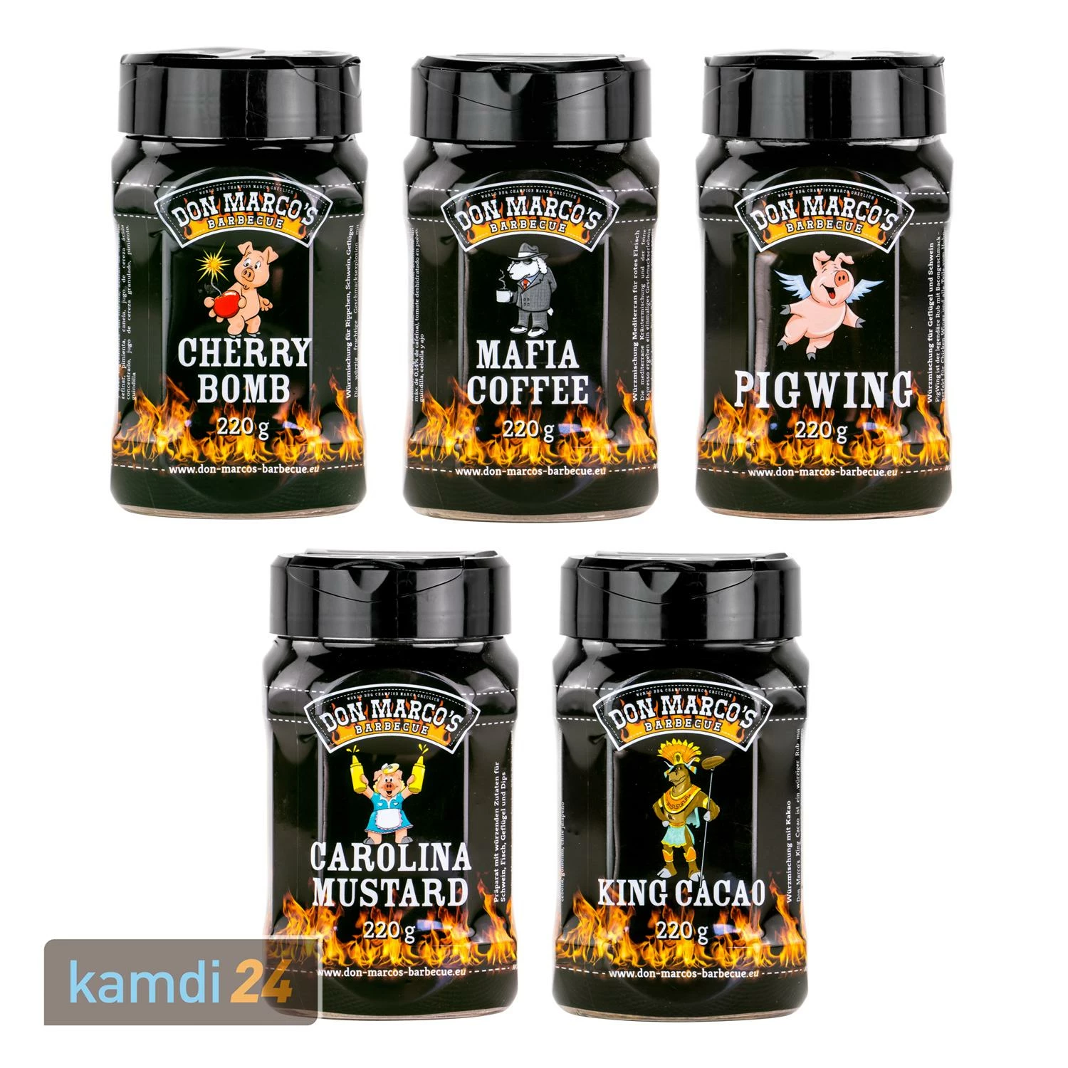 Don Marco´s Rub-Set: Cherry Bomb, Mafia Coffee, PigWing® Seasoning, Carolina Mustard & King Cacao 3 Don Marco´s Rub-Set: Cherry Bomb, Mafia Coffee, PigWing® Seasoning, Carolina Mustard & King Cacao