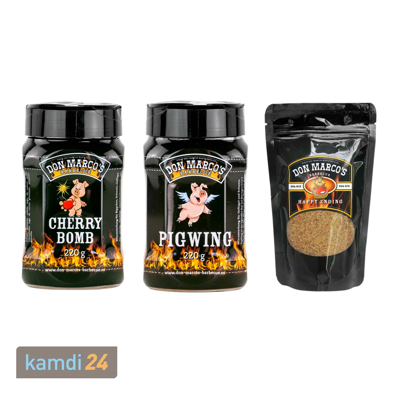 Don Marco´s Rub-Set: Cherry Bomb, PigWing® Seasoning & Happy Ending 3 Don Marco´s Rub-Set: Cherry Bomb, PigWing® Seasoning & Happy Ending