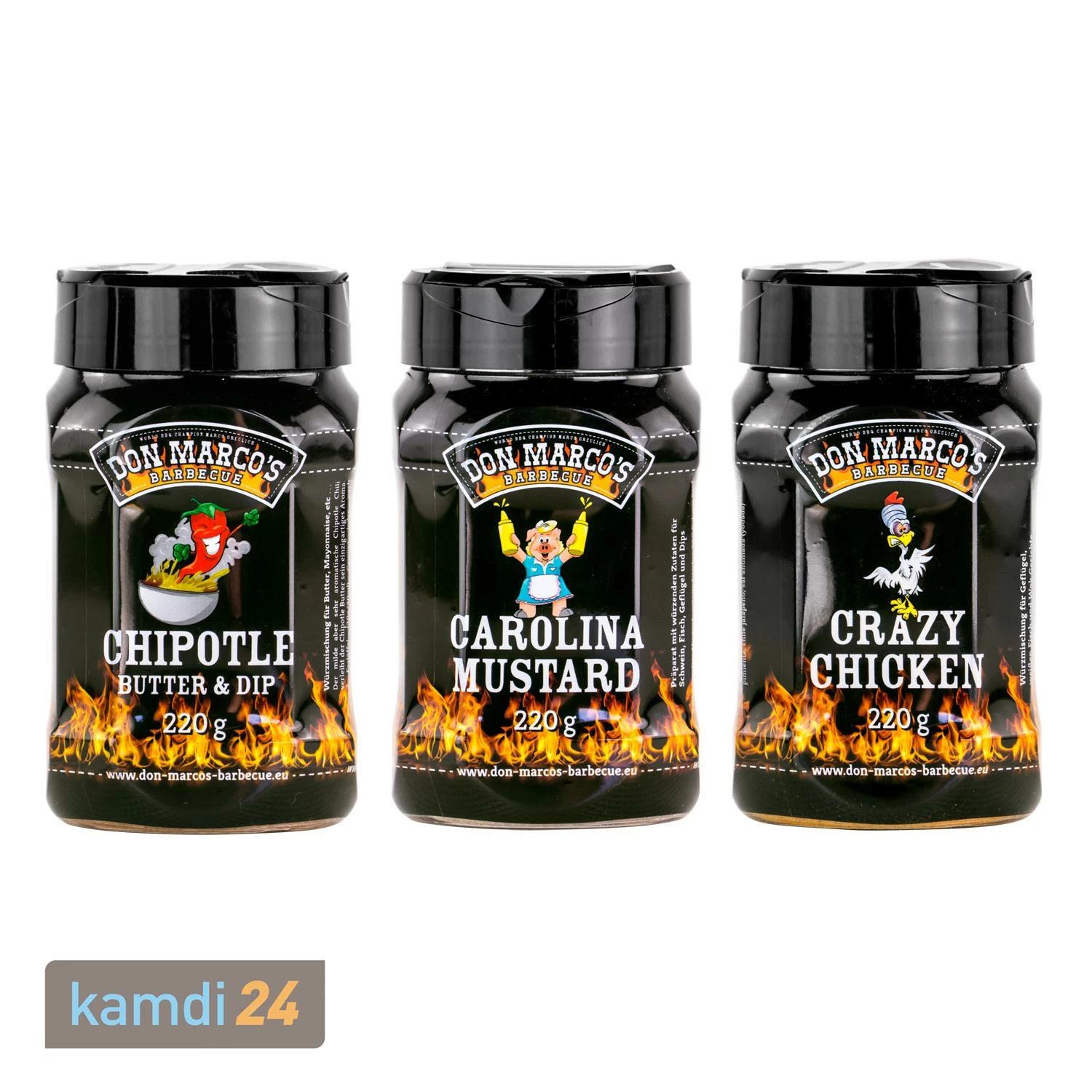 Don Marco´s Rub-Set: Chipotle Butter & Dip Seasoning, Carolina Mustard & Crazy Chicken 3 Don Marco´s Rub-Set: Chipotle Butter & Dip Seasoning, Carolina Mustard & Crazy Chicken