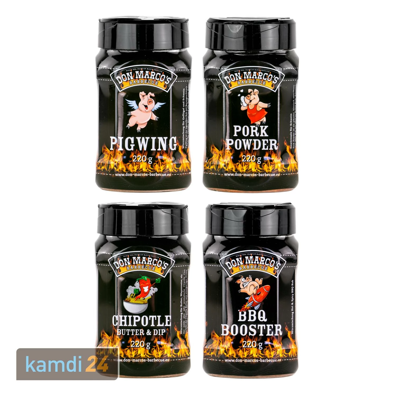 Don Marco´s Rub-Set: PigWing® Seasoning, Pork Powder, Chipotle Butter & Dip Seasoning, BBQ-Booster 3 Don Marco´s Rub-Set: PigWing® Seasoning, Pork Powder, Chipotle Butter & Dip Seasoning, BBQ-Booster