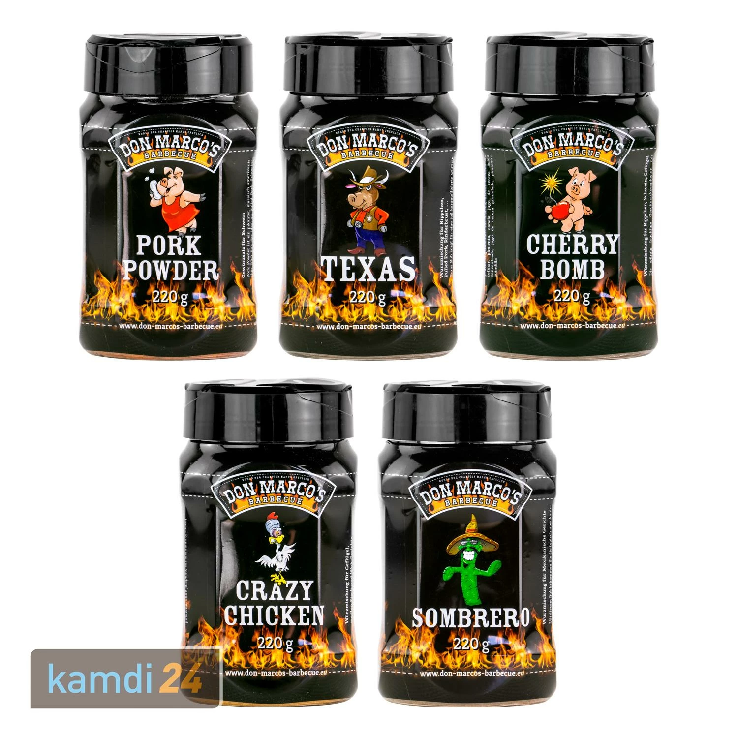 Don Marco´s Rub-Set: Pork Powder, Texas Style, Cherry Bomb, Crazy Chicken & Sombrero 3 Don Marco´s Rub-Set: Pork Powder, Texas Style, Cherry Bomb, Crazy Chicken & Sombrero
