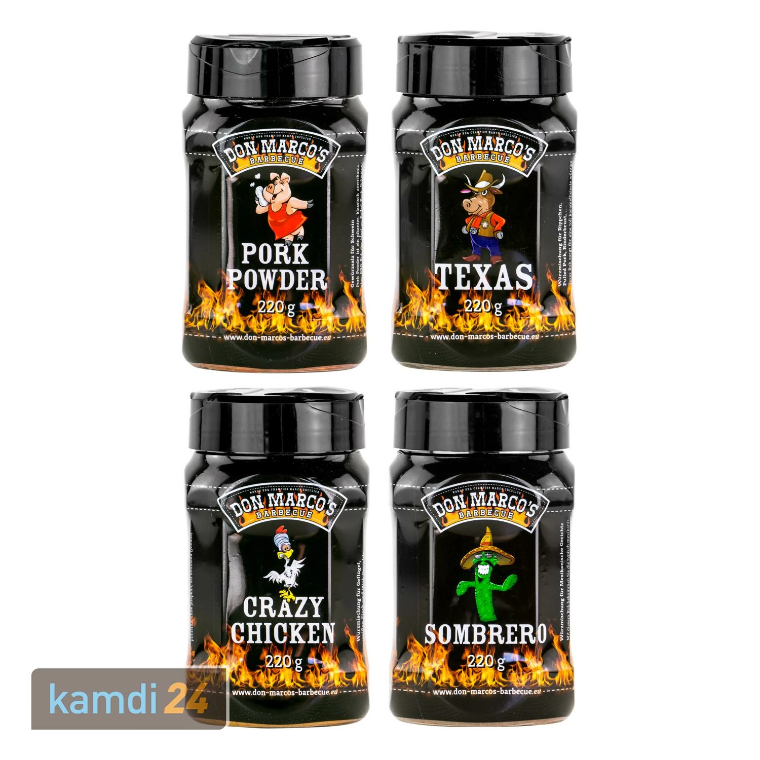Don Marco´s Rub-Set: Pork Powder, Texas Style, Crazy Chicken & Sombrero 3 Don Marco´s Rub-Set: Pork Powder, Texas Style, Crazy Chicken & Sombrero