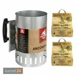 FEUERGOTT Anzündkamin Premium BIG XXL + OlioBric Grill-Briketts 2er-Pack (6 Kg)