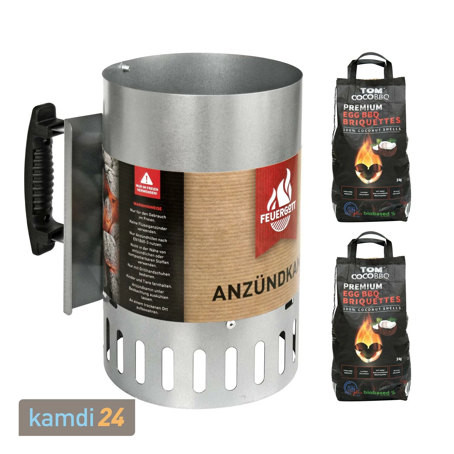 FEUERGOTT Anzündkamin Premium BIG XXL + TOM COCO Grill-Kokoskohlebriketts 2er-Pack (6 Kg) 3 FEUERGOTT Anzündkamin Premium BIG XXL + TOM COCO Grill-Kokoskohlebriketts 2er-Pack (6 Kg)