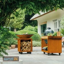 OFYR Sockel Corten 65 PRO Teakholz Für Kamado BGE -Outdoorchef-ausverkauf ofyr sockel corten 65 pro teakholz fuer kamado bge m 2