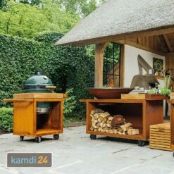 OFYR Sockel Corten 65 PRO Teakholz Für Kamado BGE -Outdoorchef-ausverkauf ofyr sockel corten 65 pro teakholz fuer kamado bge m 3