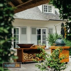 OFYR Sockel Corten 65 PRO Teakholz Für Kamado BGE -Outdoorchef-ausverkauf ofyr sockel corten 65 pro teakholz fuer kamado bge m 4