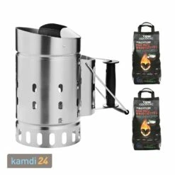 Rösle RÖSLE Anzündkamin Edelstahl + TOM COCO Grill-Kokoskohlebriketts 2er-Pack (6 Kg)