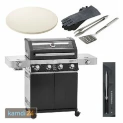 Rösle RÖSLE BBQ-Station Videro G4-S Vario+ Aktuelles Modell Schwarz Gasgrill + Pizzastein Vario + MeatStick Set 2 + Grillwerkzeuge 3er-Set