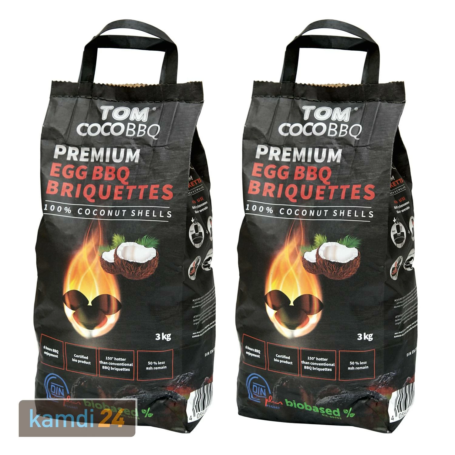 TOM COCO Grill-Kokoskohle Briketts, Eiform, 2 X 3 Kg (6 Kg) 3 TOM COCO Grill-Kokoskohle Briketts, Eiform, 2 X 3 Kg (6 Kg)