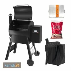 Traeger PRO D2 575 Pellet Grill Schwarz Inkl. Abdeckhaube, Ablaufblech-Schutzfolie + Hartholz Pellets Cherry 9 Kg